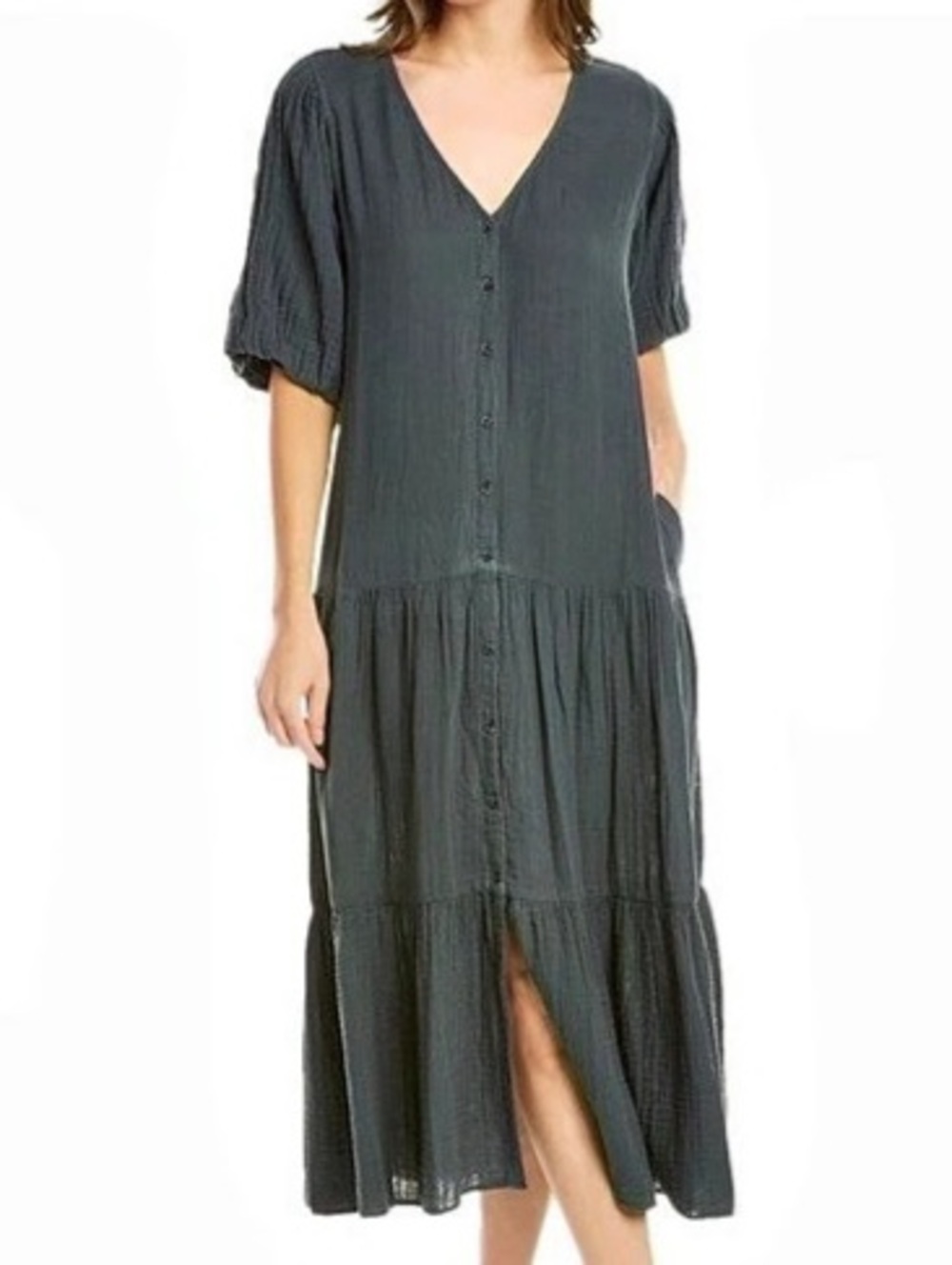 Velvet by Graham & Spencer Pauline Cotton Tiered Dress in Green Size Medium